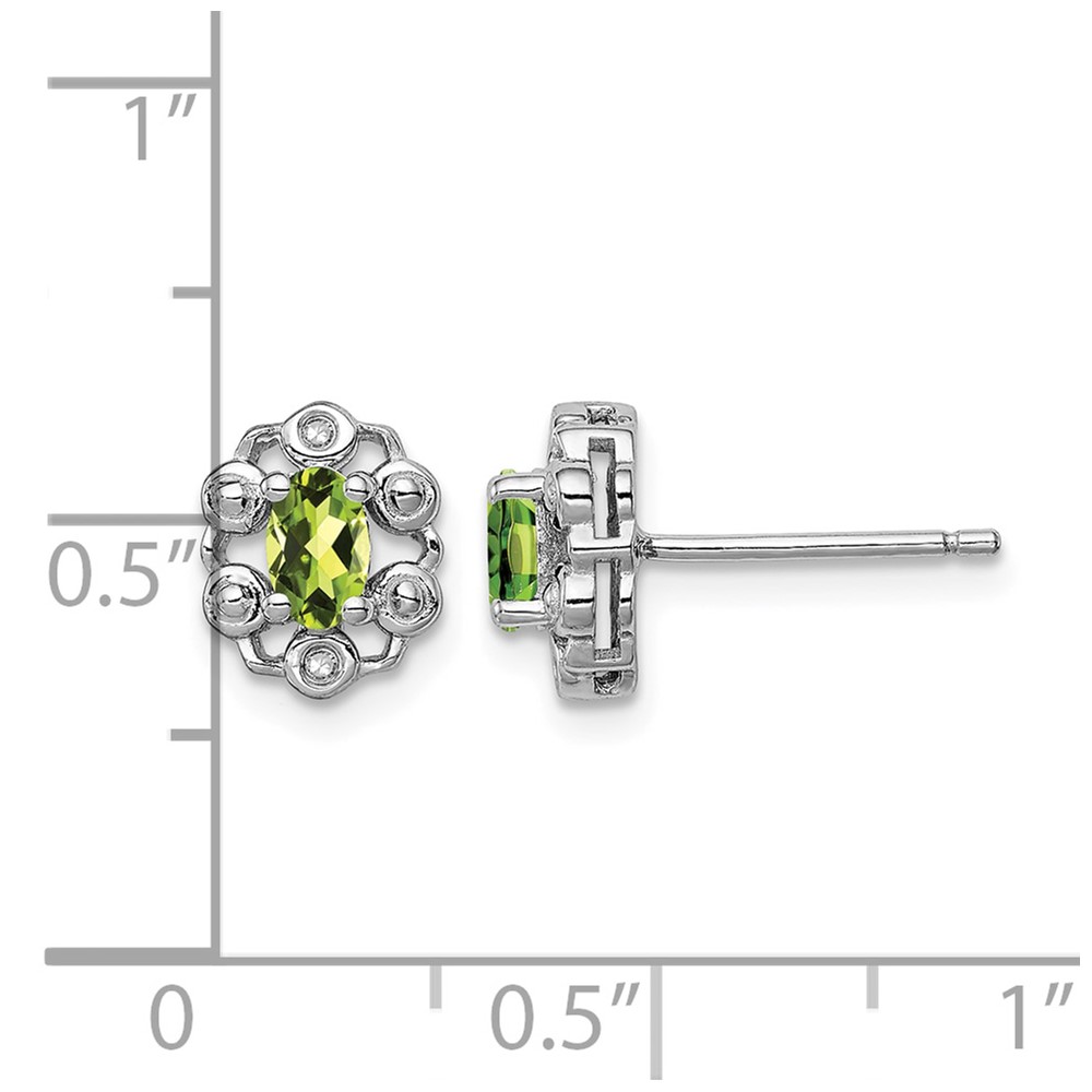 Sterling Silver Rhodium-plated Peridot & Diam. Earrings (QBE22AUG)