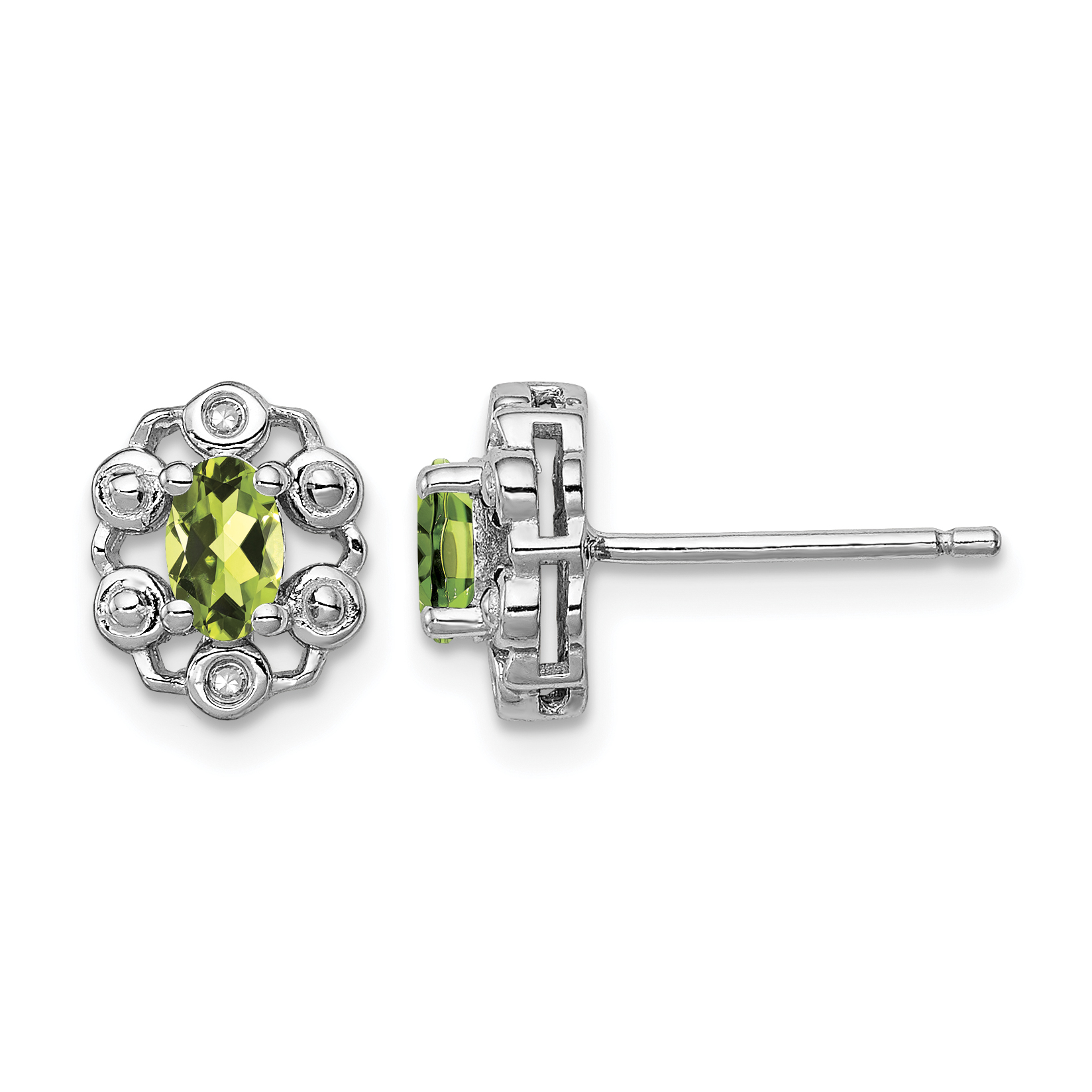 Sterling Silver Rhodium-plated Peridot & Diam. Earrings (QBE22AUG)