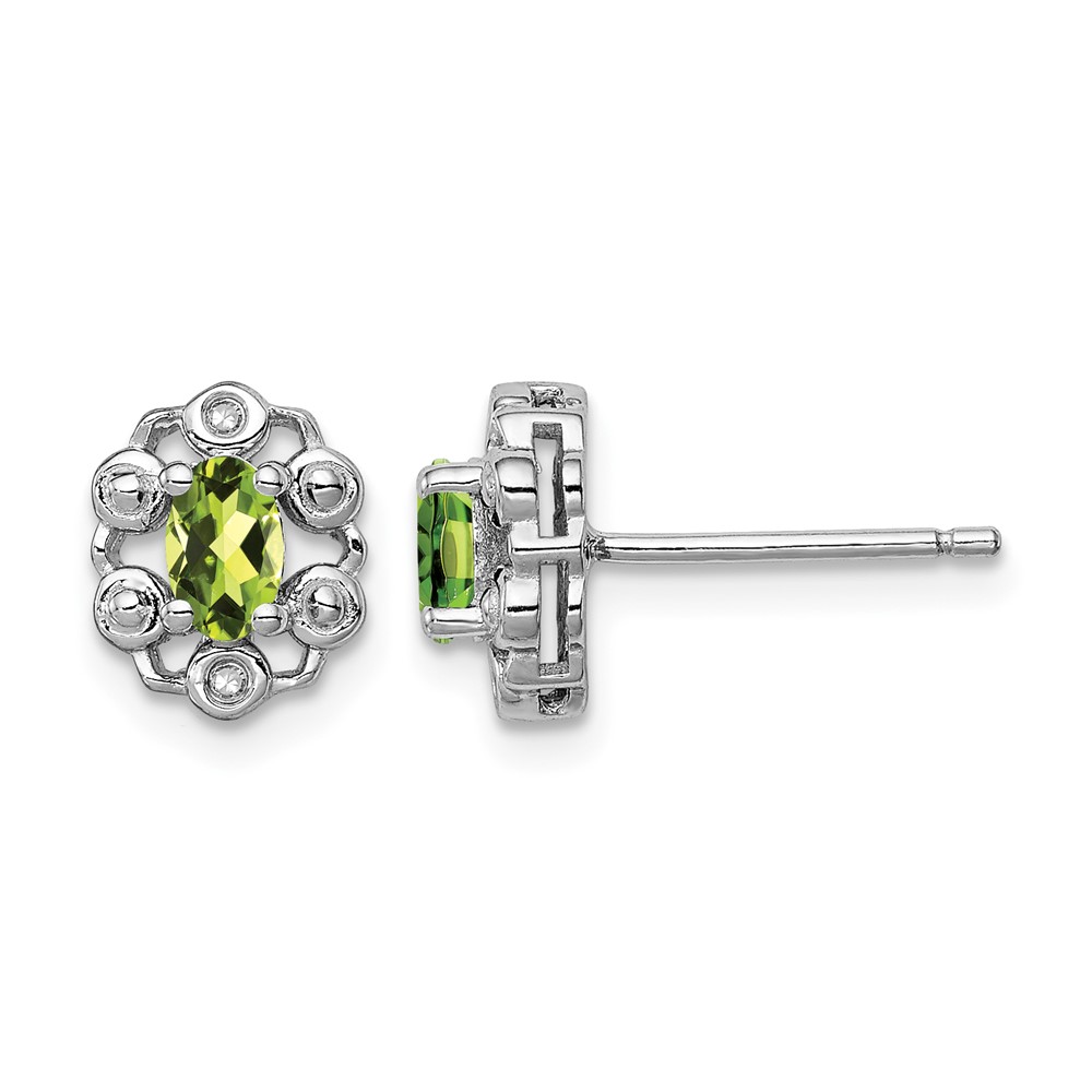 Sterling Silver Rhodium-plated Peridot & Diam. Earrings (QBE22AUG)