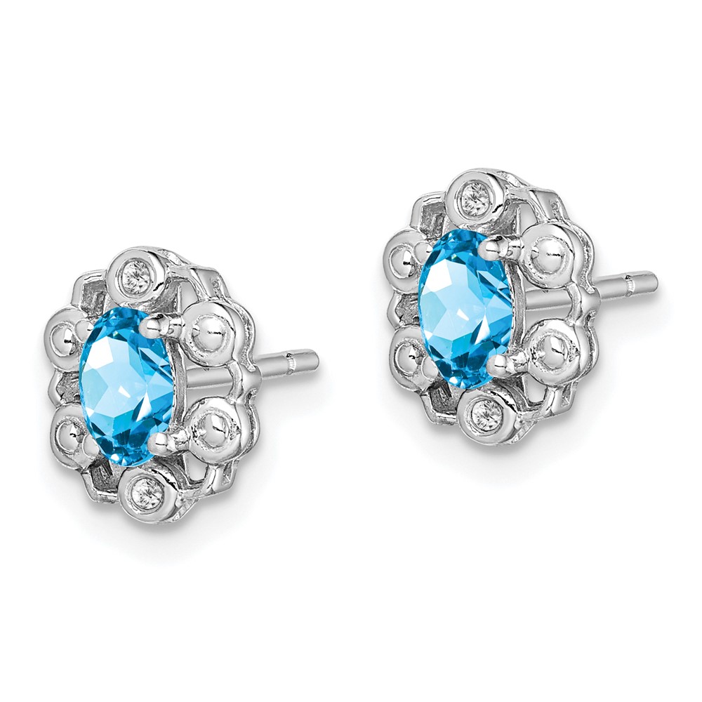 Sterling Silver Rhodium-plated Light Swiss Blue Topaz & Diam. Earrings (QBE22DEC)