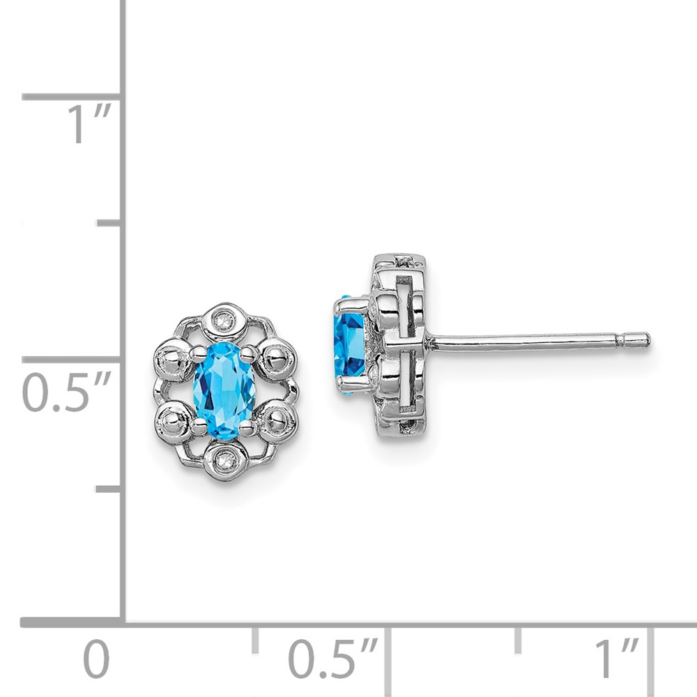 Sterling Silver Rhodium-plated Light Swiss Blue Topaz & Diam. Earrings (QBE22DEC)