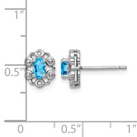 Sterling Silver Rhodium-plated Light Swiss Blue Topaz & Diam. Earrings view 4