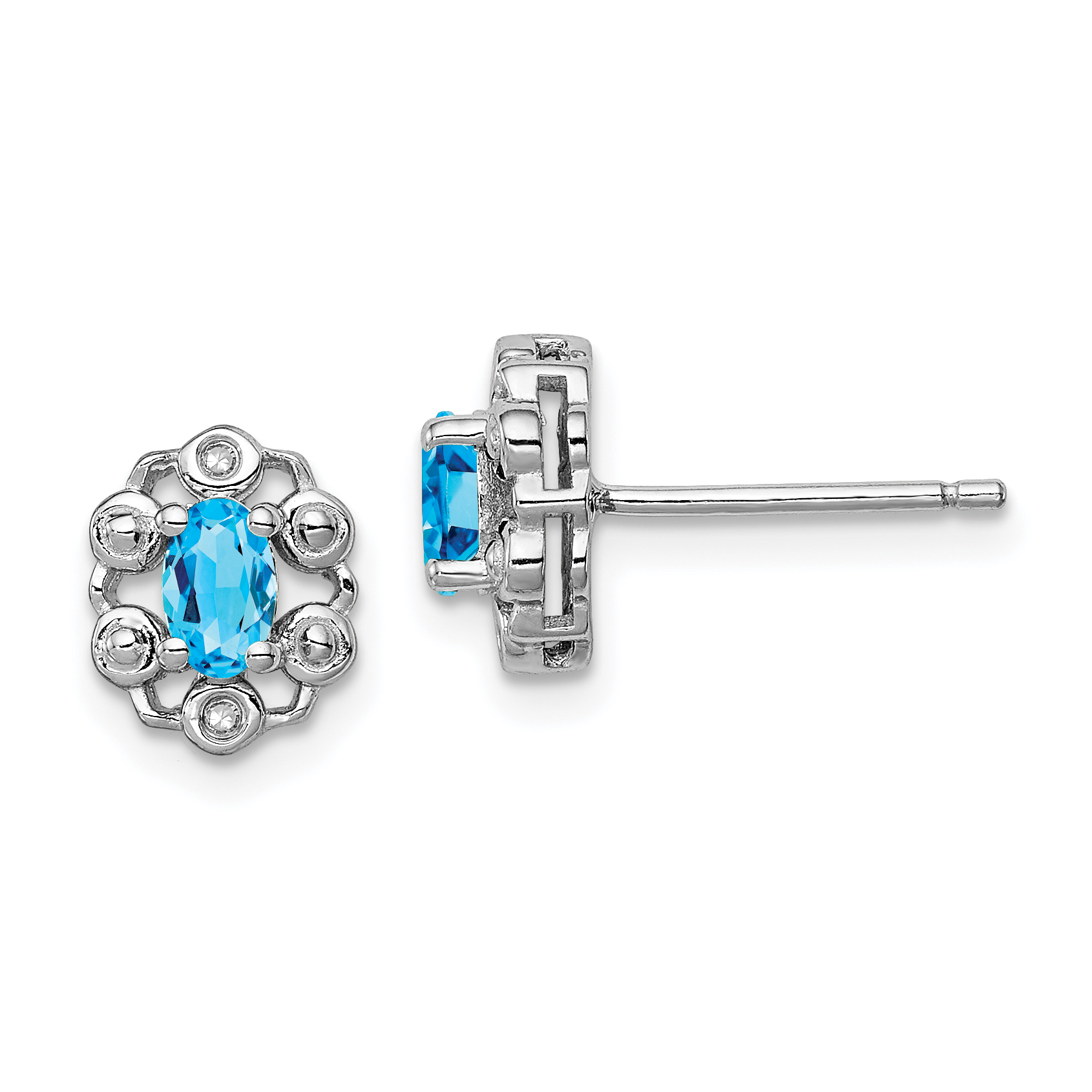 Sterling Silver Rhodium-plated Light Swiss Blue Topaz & Diam. Earrings (QBE22DEC)