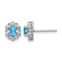 Sterling Silver Rhodium-plated Light Swiss Blue Topaz & Diam. Earrings view 1