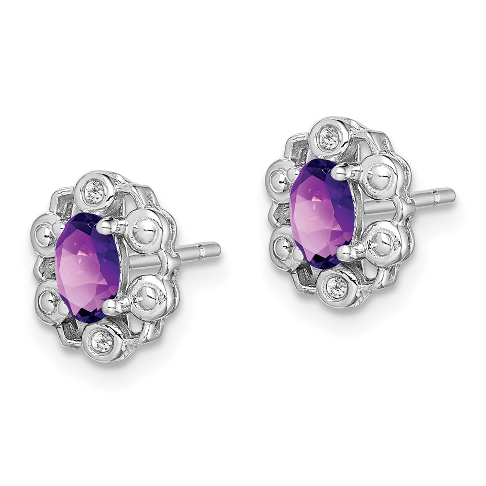 Sterling Silver Rhodium-plated Amethyst & Diam. Earrings (QBE22FEB)