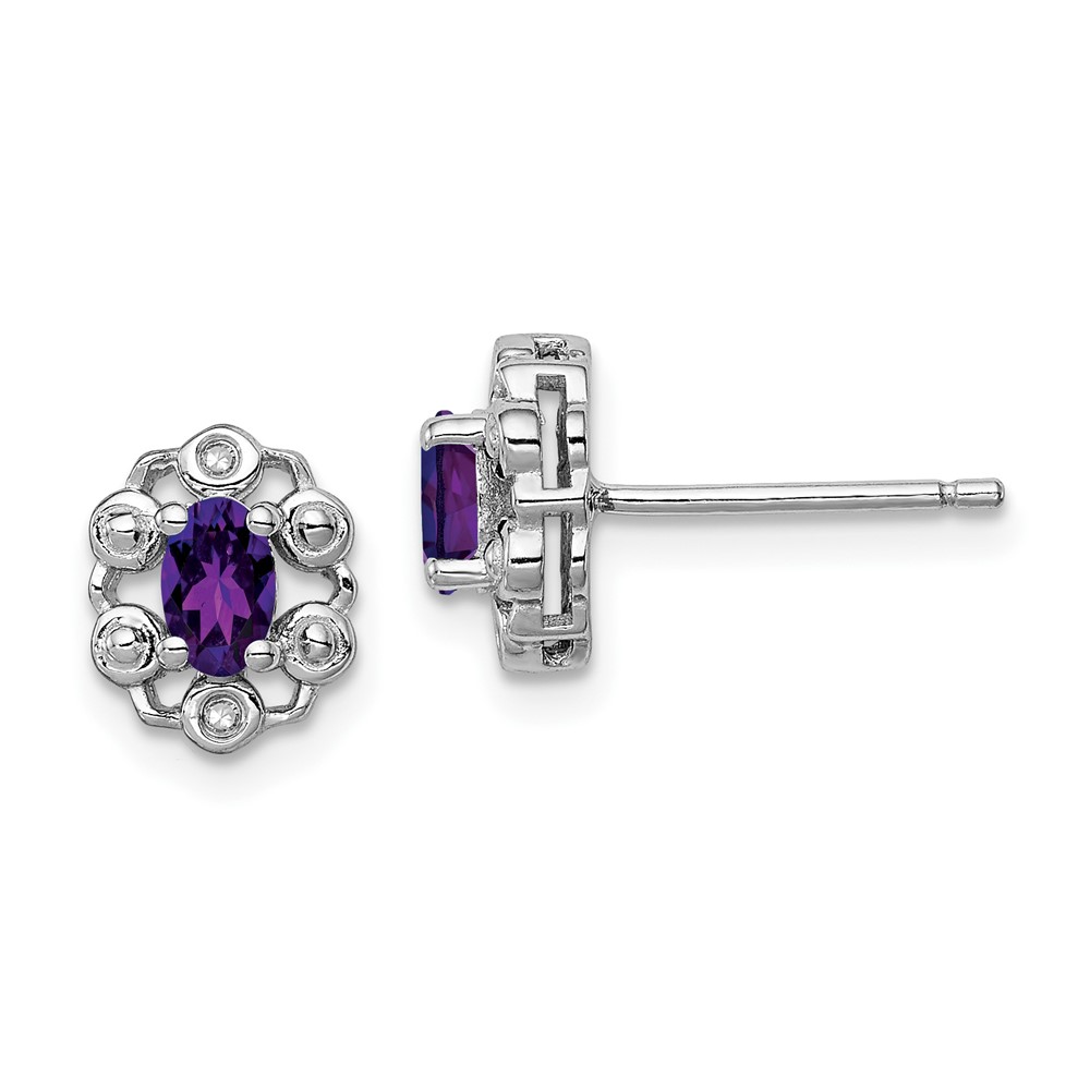 Sterling Silver Rhodium-plated Amethyst & Diam. Earrings (QBE22FEB)