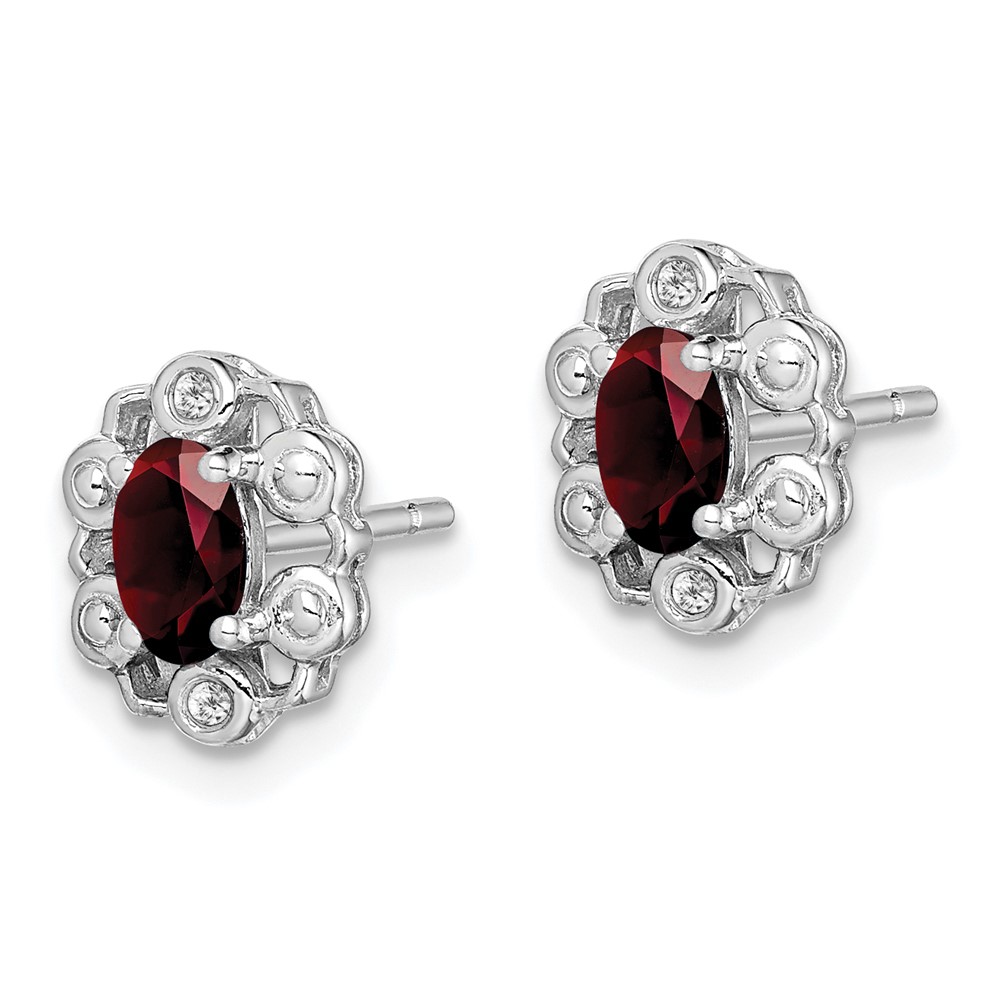 Sterling Silver Rhodium-plated Garnet & Diam. Earrings (QBE22JAN)