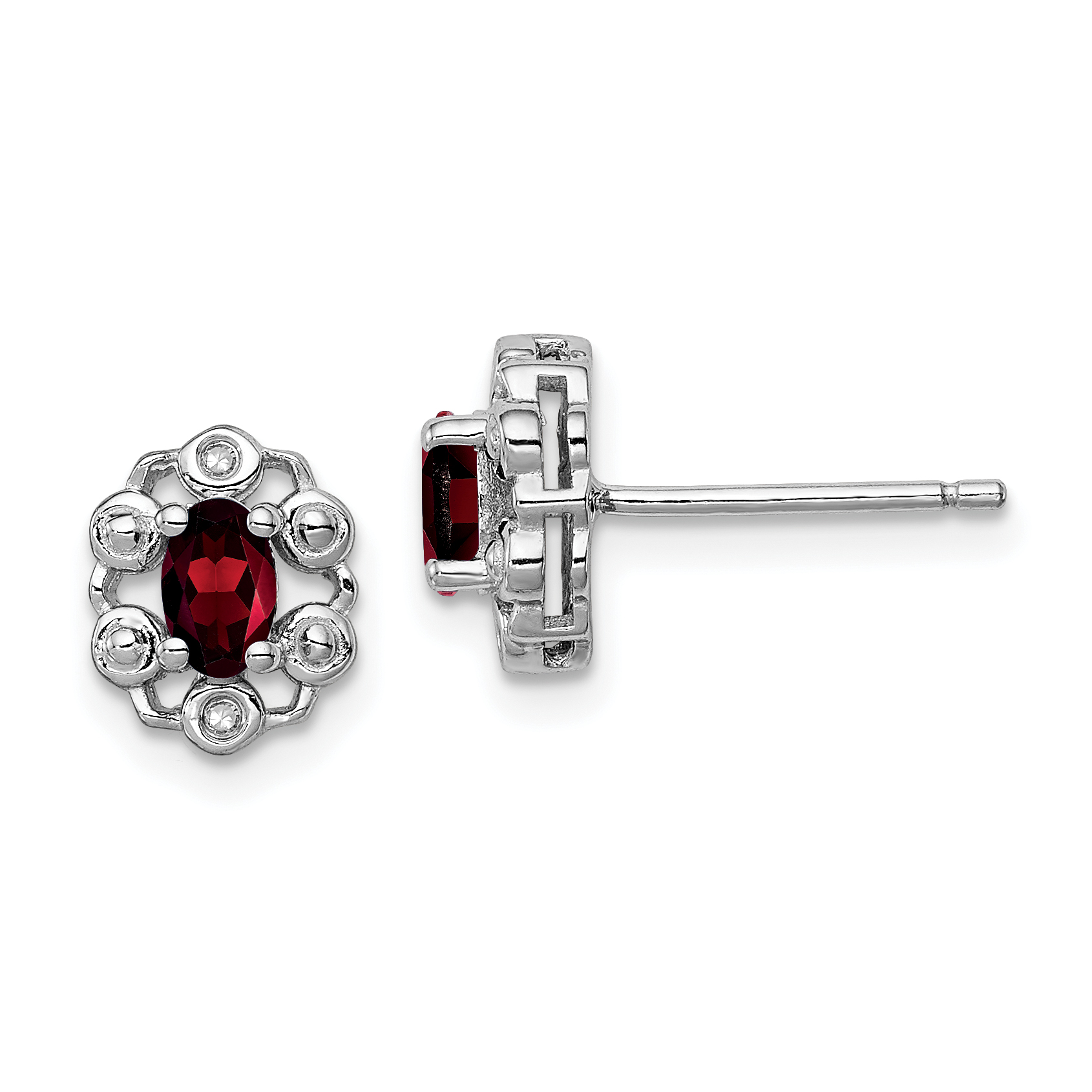 Sterling Silver Rhodium-plated Garnet & Diam. Earrings (QBE22JAN)