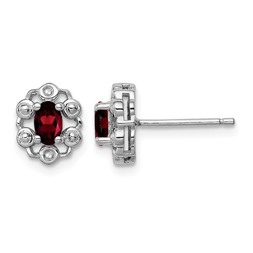 Sterling Silver Rhodium-plated Garnet & Diam. Earrings