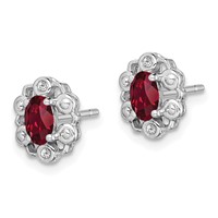 Sterling Silver Rhodium-plated Created Ruby & Diam. Earrings view 2