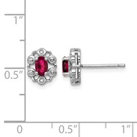 Sterling Silver Rhodium-plated Created Ruby & Diam. Earrings view 4