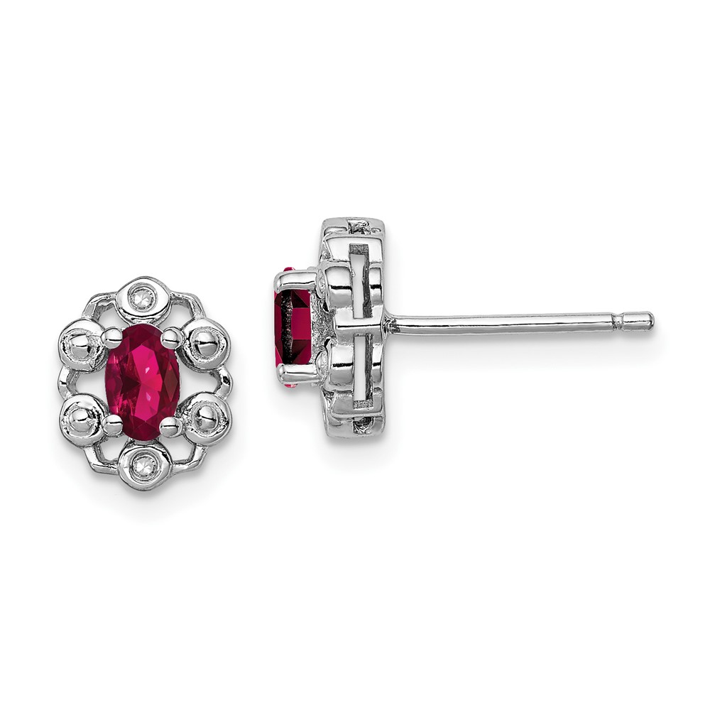 Sterling Silver Rhodium-plated Created Ruby & Diam. Earrings (QBE22JUL)