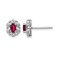 Sterling Silver Rhodium-plated Created Ruby & Diam. Earrings view 1