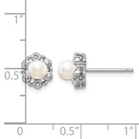 Sterling Silver Rhodium-plated FW Cultured Pearl & Diam. Earrings view 4
