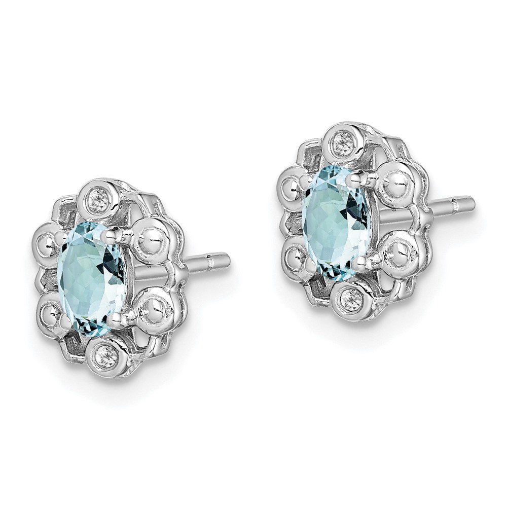 Sterling Silver Rhodium-plated Aquamarine & Diam. Earrings (QBE22MAR)