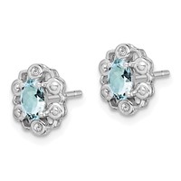 Sterling Silver Rhodium-plated Aquamarine & Diam. Earrings view 2