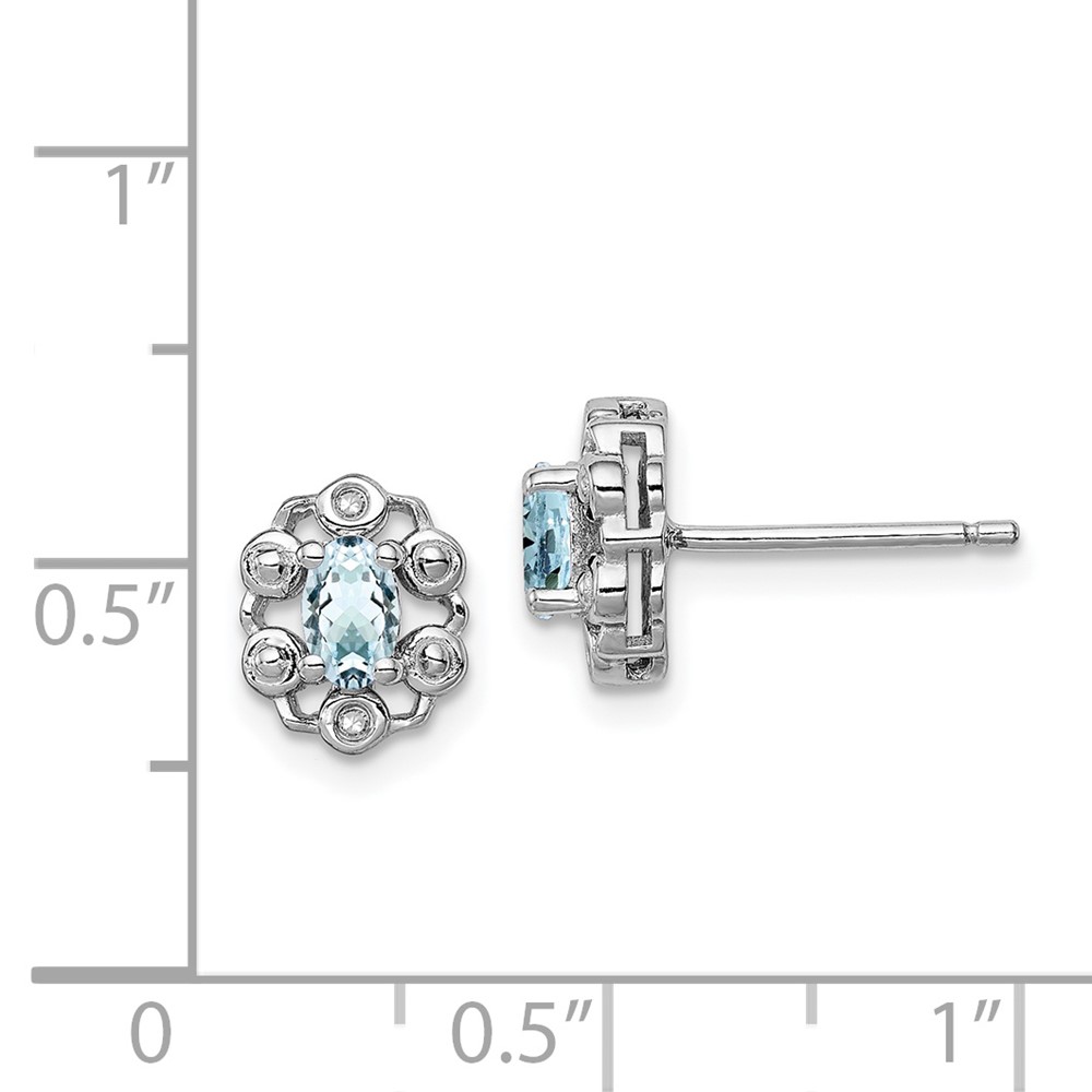 Sterling Silver Rhodium-plated Aquamarine & Diam. Earrings (QBE22MAR)