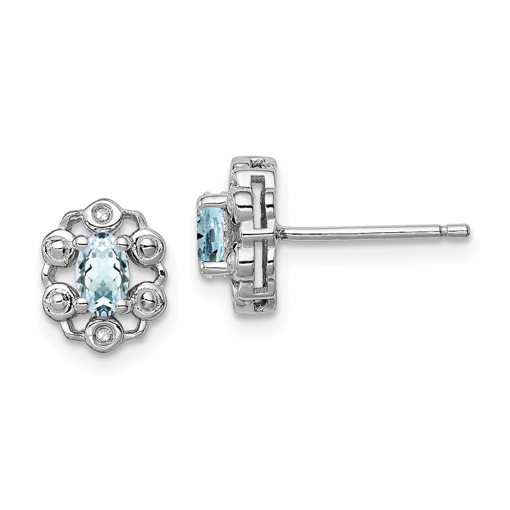 Sterling Silver Rhodium-plated Aquamarine & Diam. Earrings (QBE22MAR)