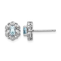 Sterling Silver Rhodium-plated Aquamarine & Diam. Earrings view 1