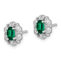 Sterling Silver Rhodium-plated Created Emerald & Diam. Earrings view 2