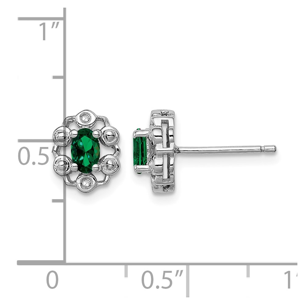 Sterling Silver Rhodium-plated Created Emerald & Diam. Earrings (QBE22MAY)