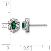 Sterling Silver Rhodium-plated Created Emerald & Diam. Earrings view 4