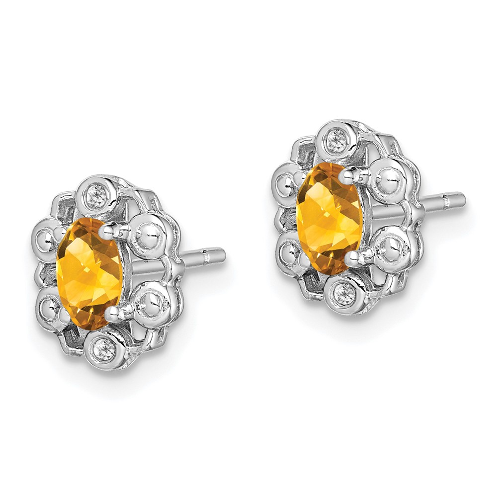 Sterling Silver Rhodium-plated Citrine & Diam. Earrings (QBE22NOV)