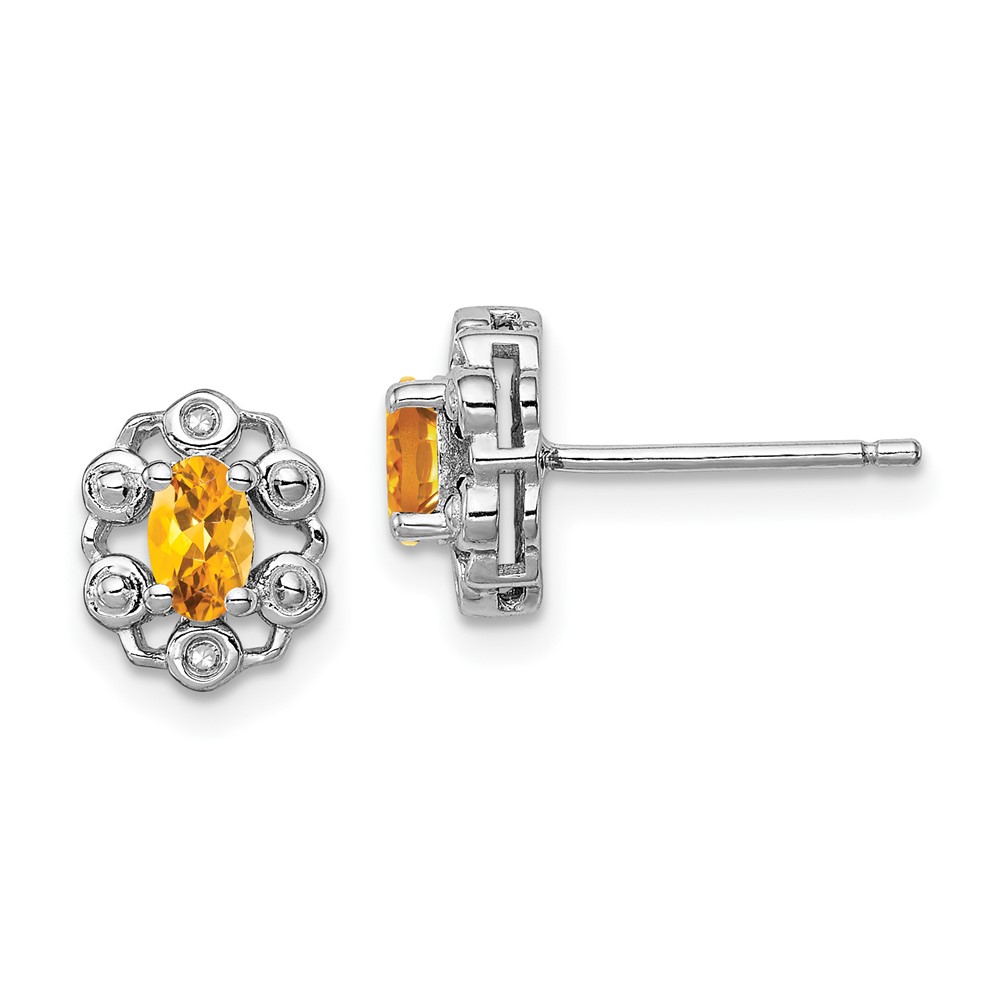 Sterling Silver Rhodium-plated Citrine & Diam. Earrings (QBE22NOV)