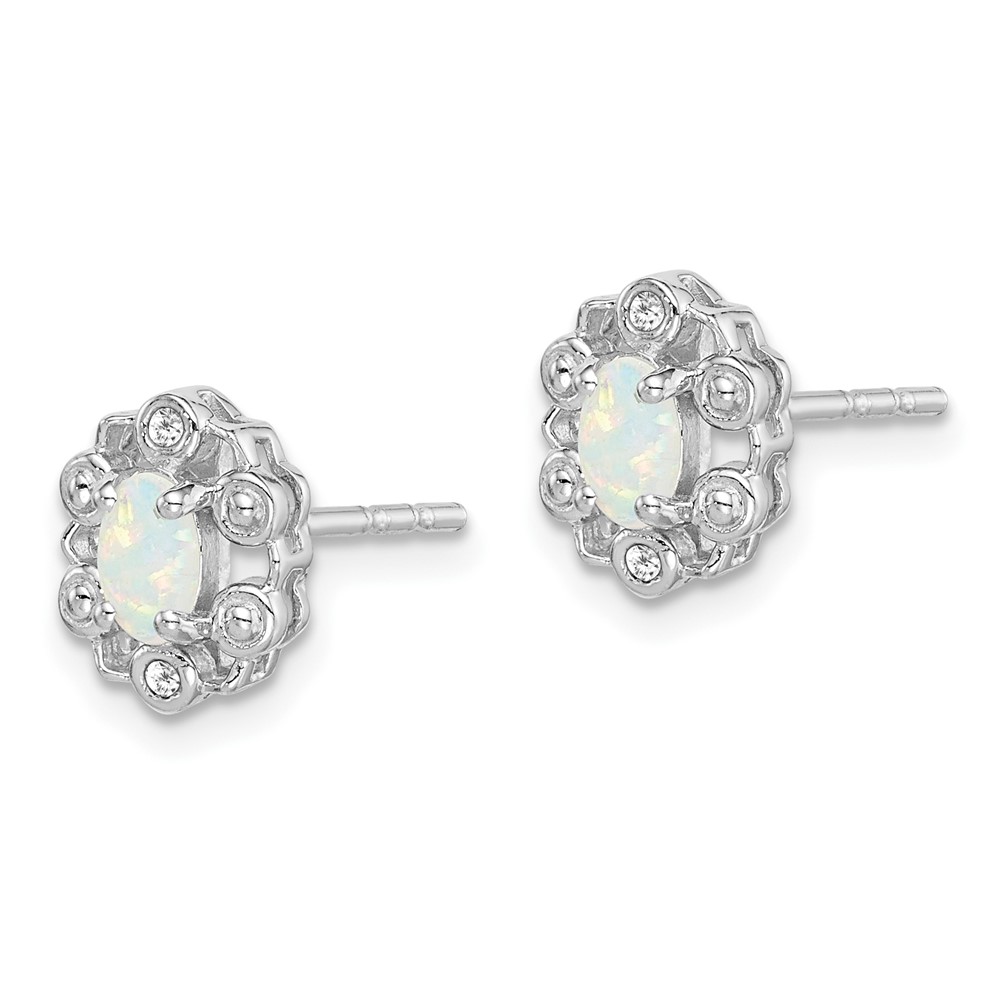 Sterling Silver Rhodium-plated Created Opal & Diam. Earrings (QBE22OCT)
