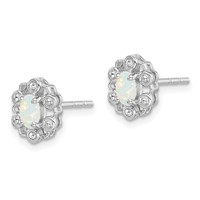 Sterling Silver Rhodium-plated Created Opal & Diam. Earrings view 2