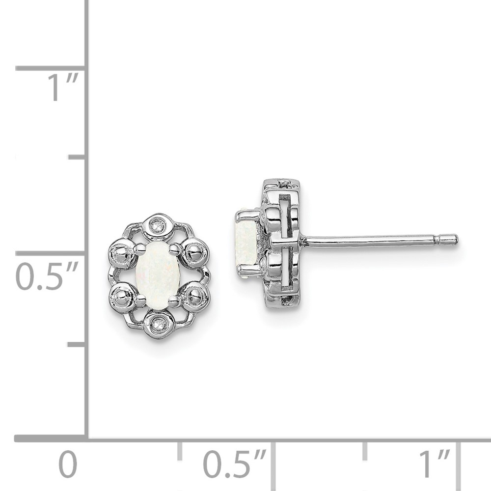 Sterling Silver Rhodium-plated Created Opal & Diam. Earrings (QBE22OCT)