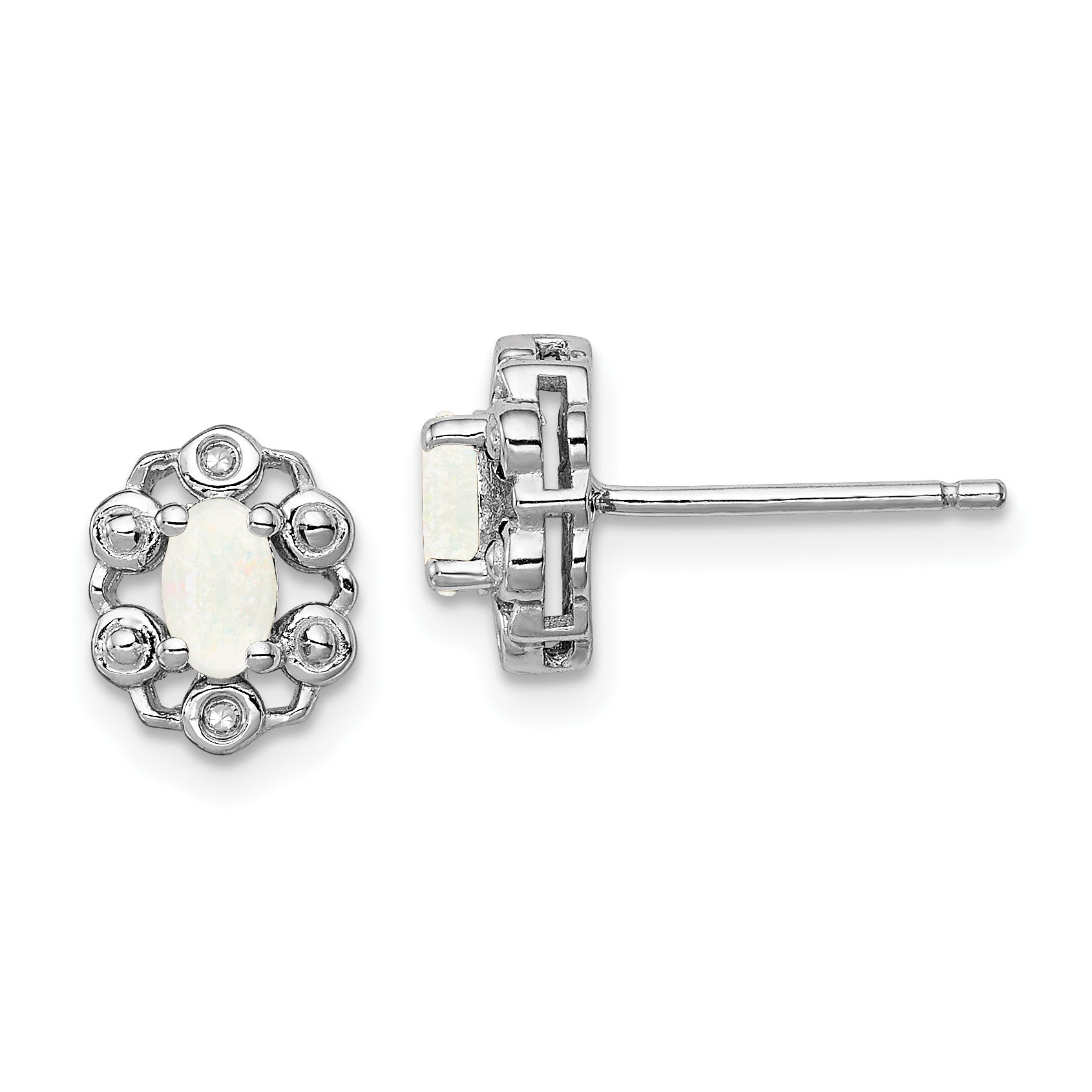 Sterling Silver Rhodium-plated Created Opal & Diam. Earrings (QBE22OCT)