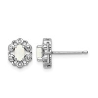Sterling Silver Rhodium-plated Created Opal & Diam. Earrings view 1