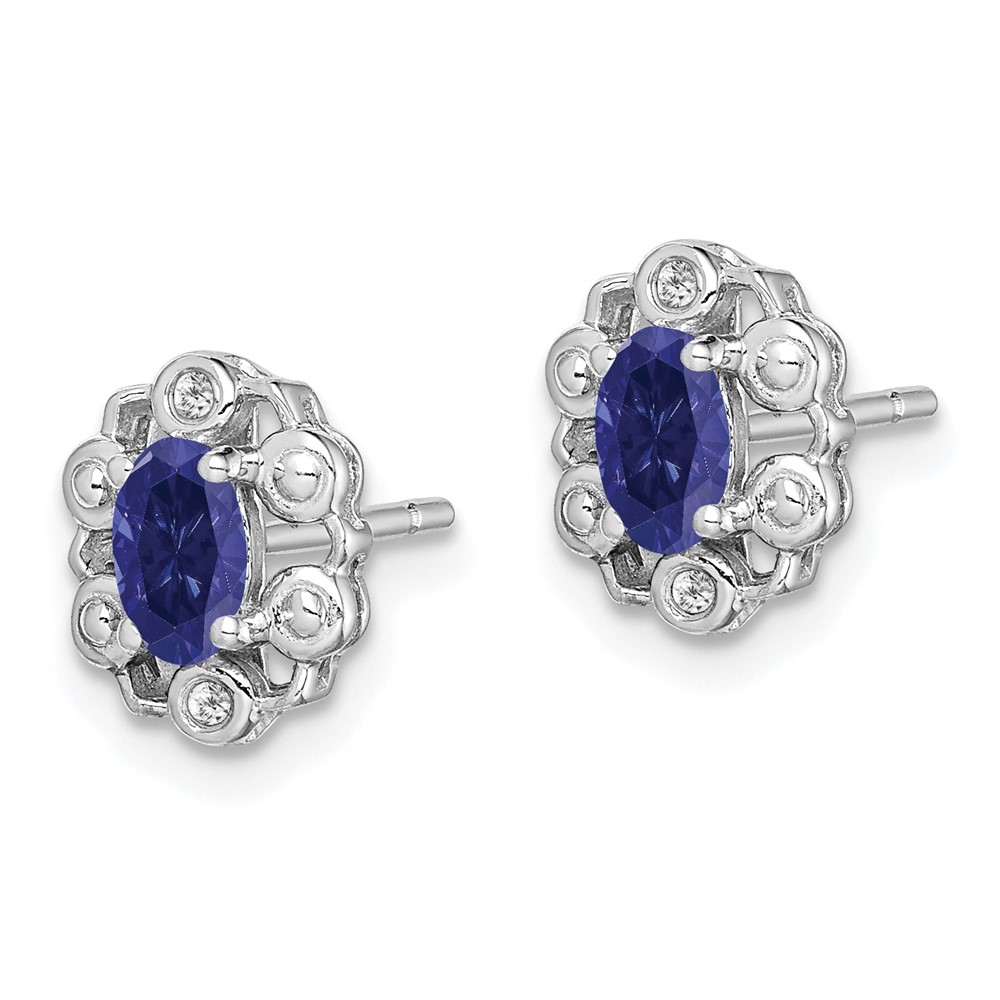 Sterling Silver Rhodium-plated Created Sapphire & Diam. Earrings (QBE22SEP)
