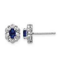 Sterling Silver Rhodium-plated Created Sapphire & Diam. Earrings view 1