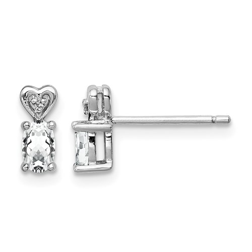 Sterling Silver Rhodium-plated White Topaz & Diam. Earrings
