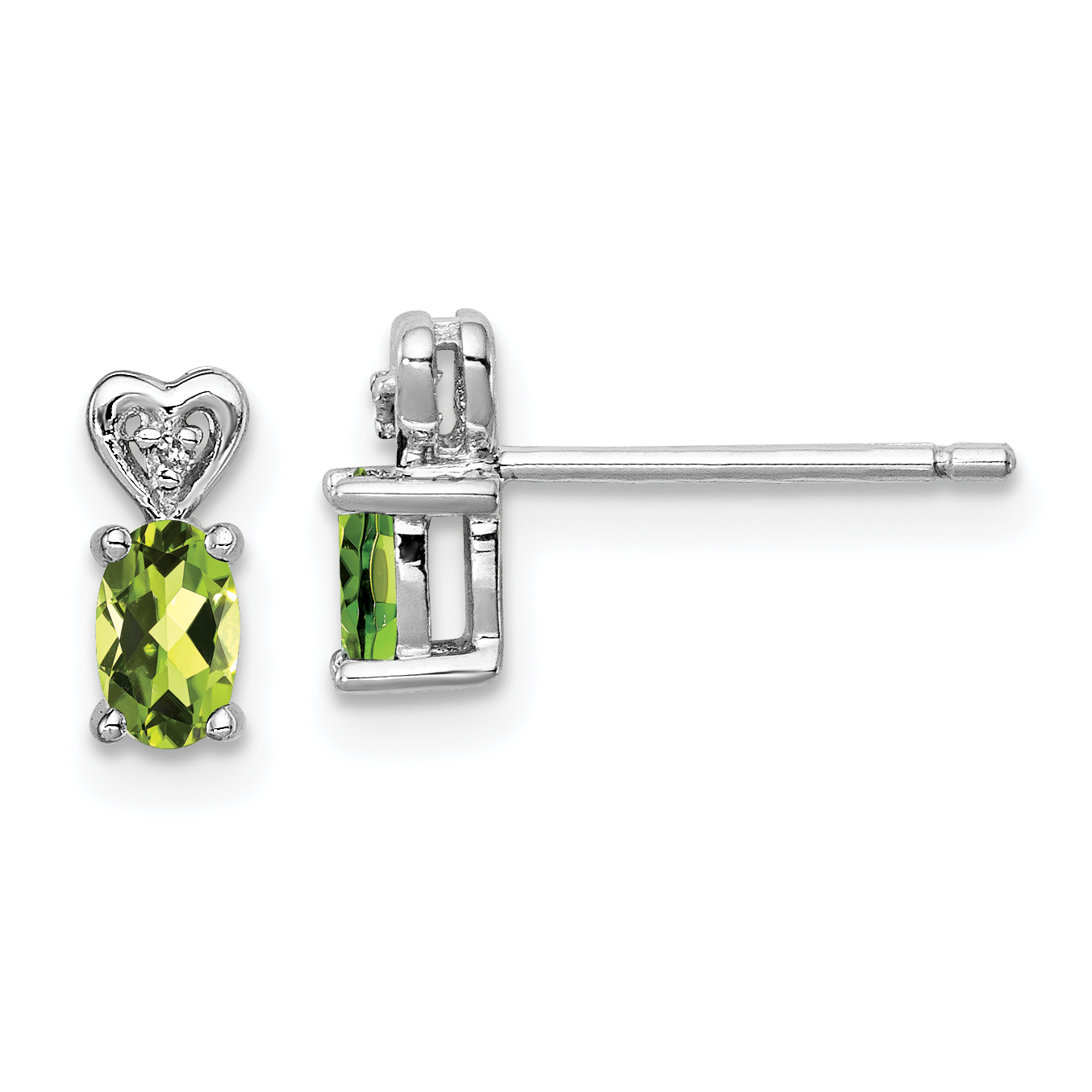 Sterling Silver Rhodium-plated Peridot & Diam. Earrings (QBE23AUG)