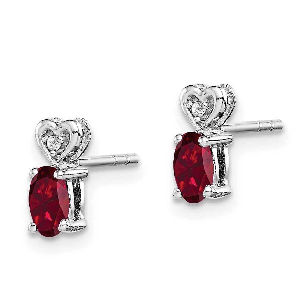 Sterling Silver Rhodium-plated Created Ruby & Diam. Earrings (QBE23JUL)
