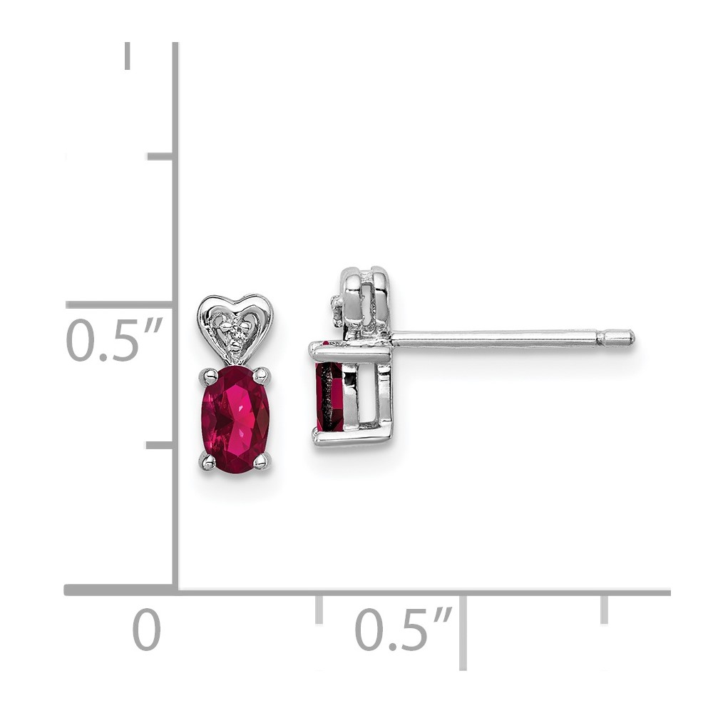 Sterling Silver Rhodium-plated Created Ruby & Diam. Earrings (QBE23JUL)