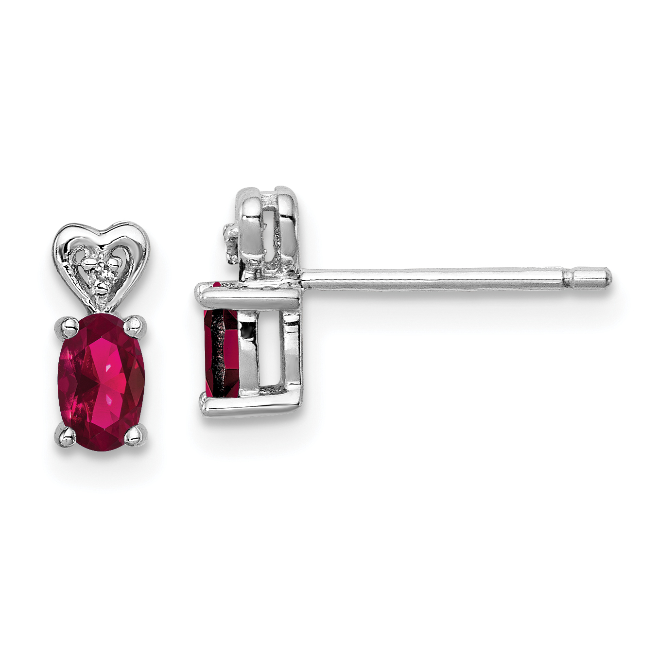 Sterling Silver Rhodium-plated Created Ruby & Diam. Earrings (QBE23JUL)