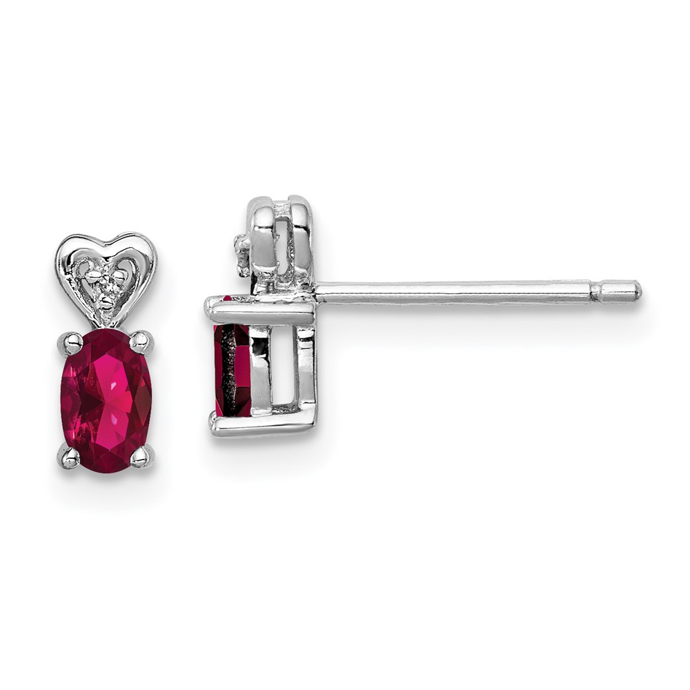 Sterling Silver Rhodium-plated Created Ruby & Diam. Earrings (QBE23JUL)