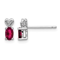 Sterling Silver Rhodium-plated Created Ruby & Diam. Earrings view 1