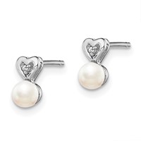 Sterling Silver Rhodium-plated FW Cultured Pearl & Diam. Earrings view 2