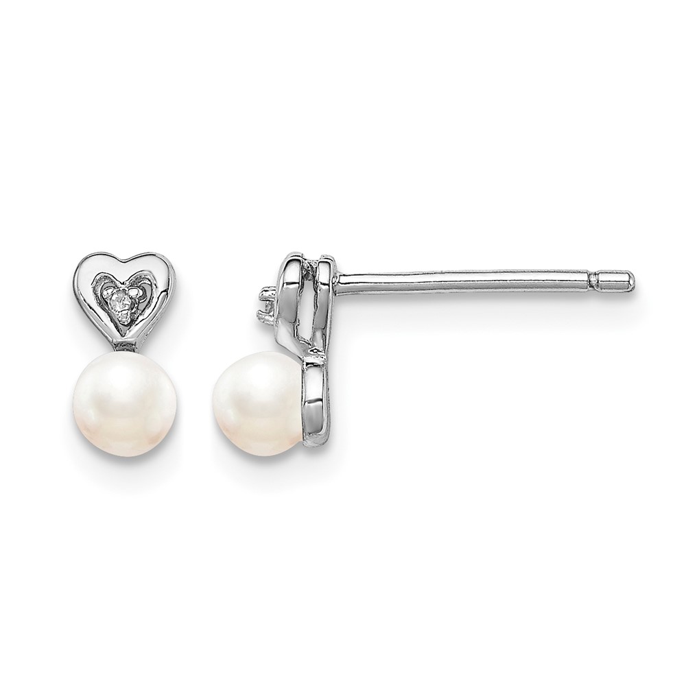 Sterling Silver Rhodium-plated FW Cultured Pearl & Diam. Earrings (QBE23JUN)