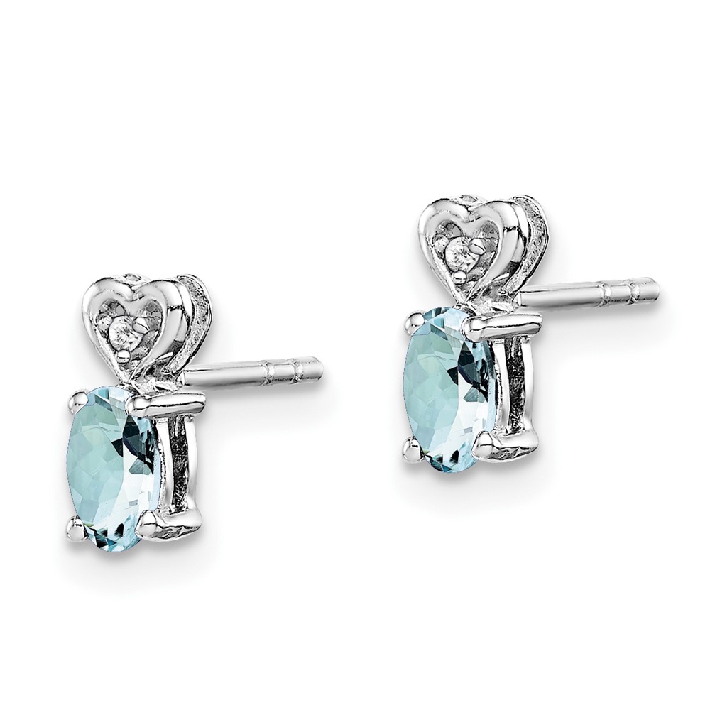 Sterling Silver Rhodium-plated Aquamarine & Diam. Earrings (QBE23MAR)