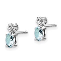 Sterling Silver Rhodium-plated Aquamarine & Diam. Earrings view 2