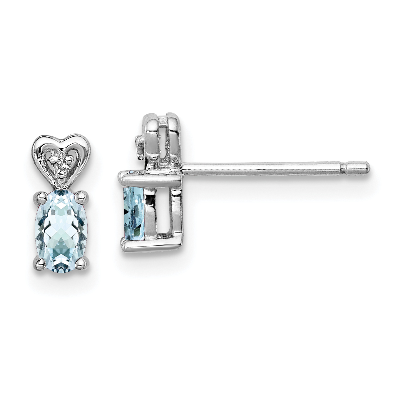 Sterling Silver Rhodium-plated Aquamarine & Diam. Earrings (QBE23MAR)