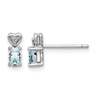 Sterling Silver Rhodium-plated Aquamarine & Diam. Earrings view 1