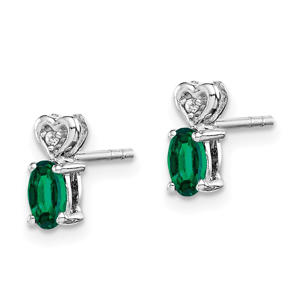 Sterling Silver Rhodium-plated Created Emerald & Diam. Earrings (QBE23MAY)