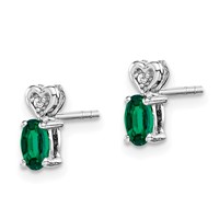 Sterling Silver Rhodium-plated Created Emerald & Diam. Earrings view 2